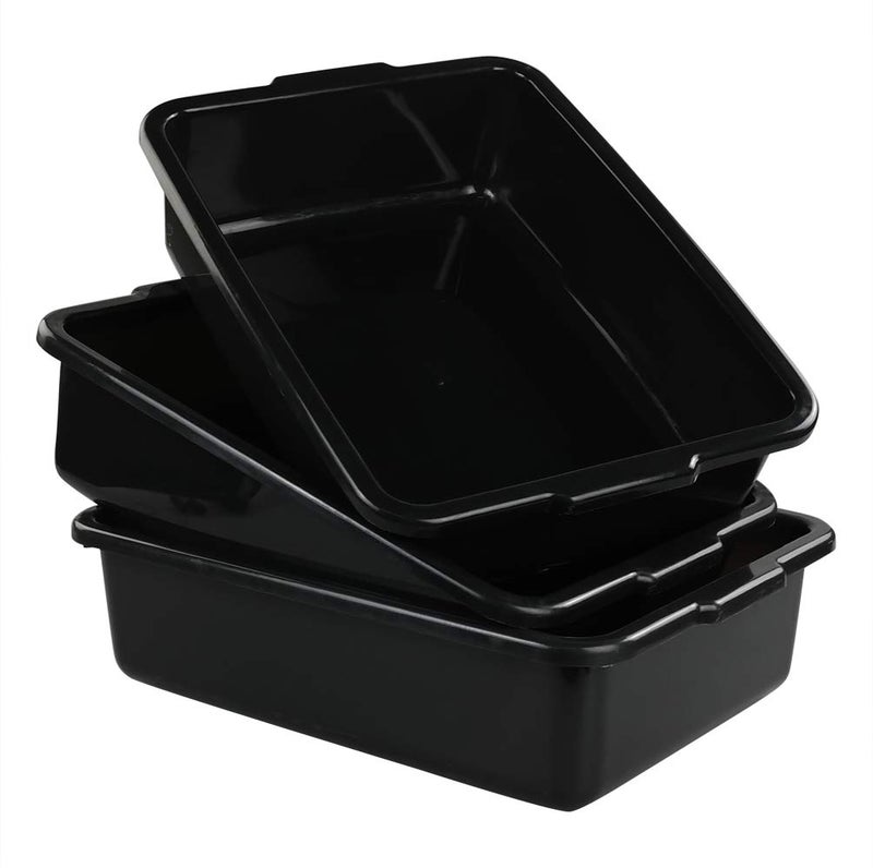 Qskely Commercial Plastic Bus Box/Tote Box, Black Bus Tub/ Wash Basin Tub, Set of 3 - Image 1